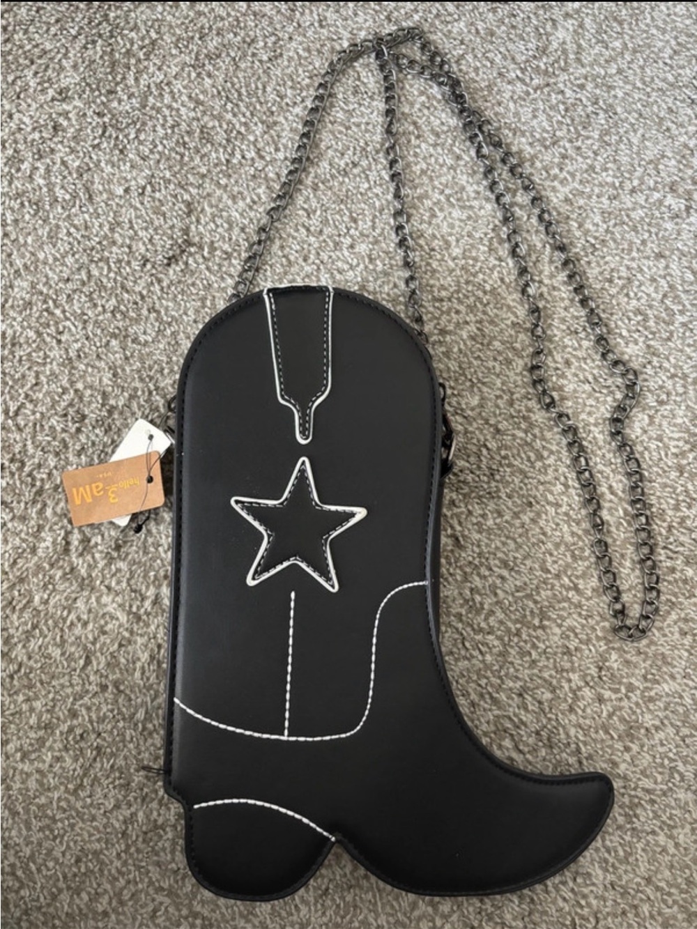Black Star Cowboy Boot Crossbody Purse with Chain Strap